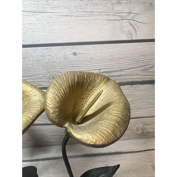VINTAGE Verdigris Calla Lily Brass Candle Holder Art Nouveau Patina Leave Flower - Picture 2 of 10